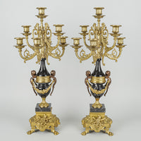Cast Brass And Stone 7-Light Candelabra Set Of 2