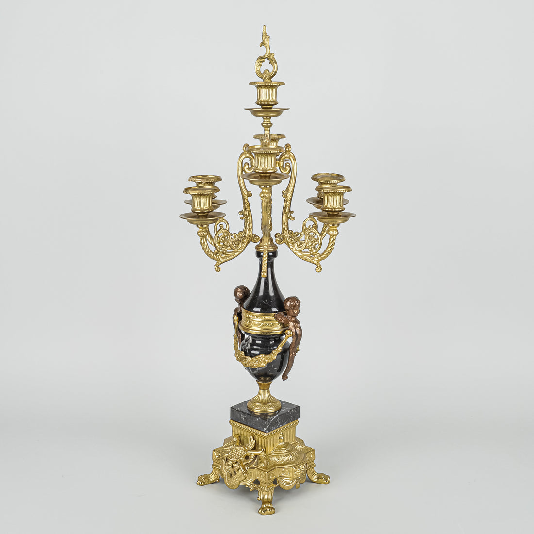 Cast Brass And Stone 7-Light Candelabra Set Of 2