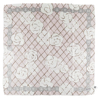 CHANEL CC Camellia Quilted Print Pink Silk Scarf