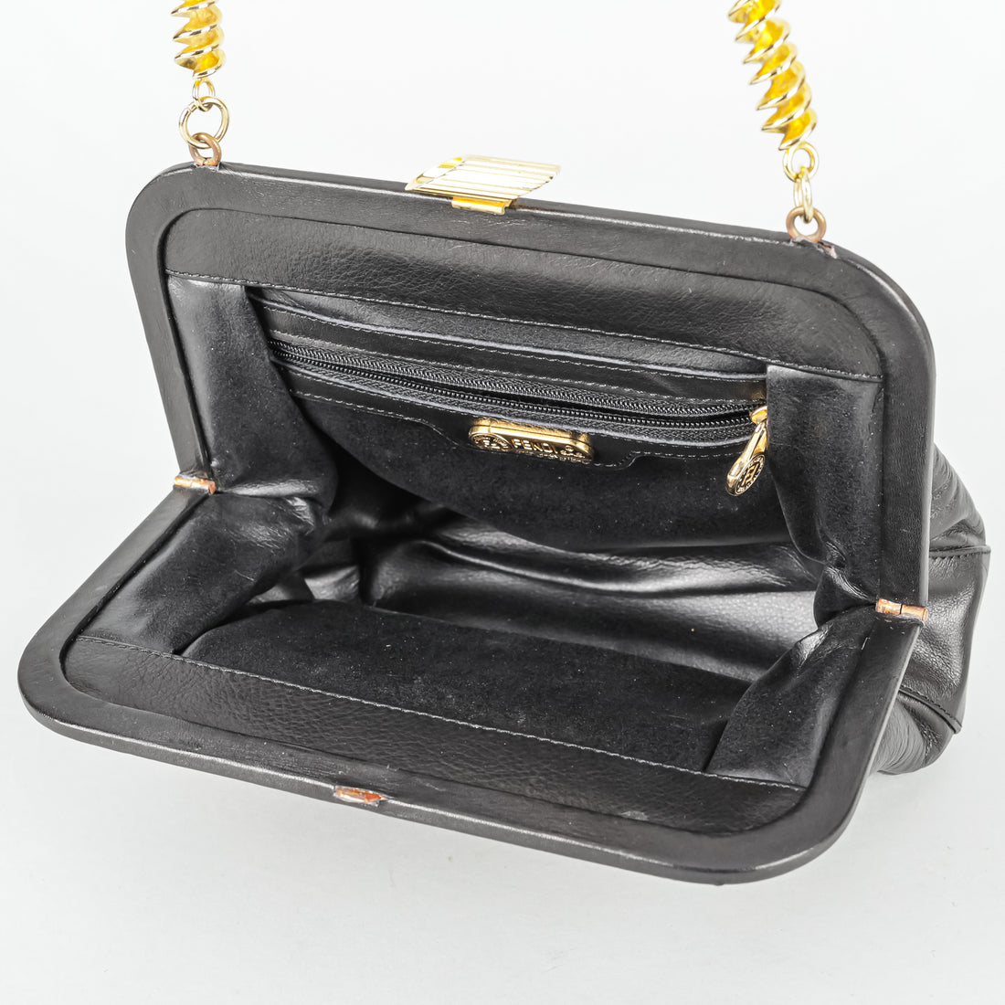 FENDI Vintage Black Leather Gold Tone Mixed Pasta Handbag