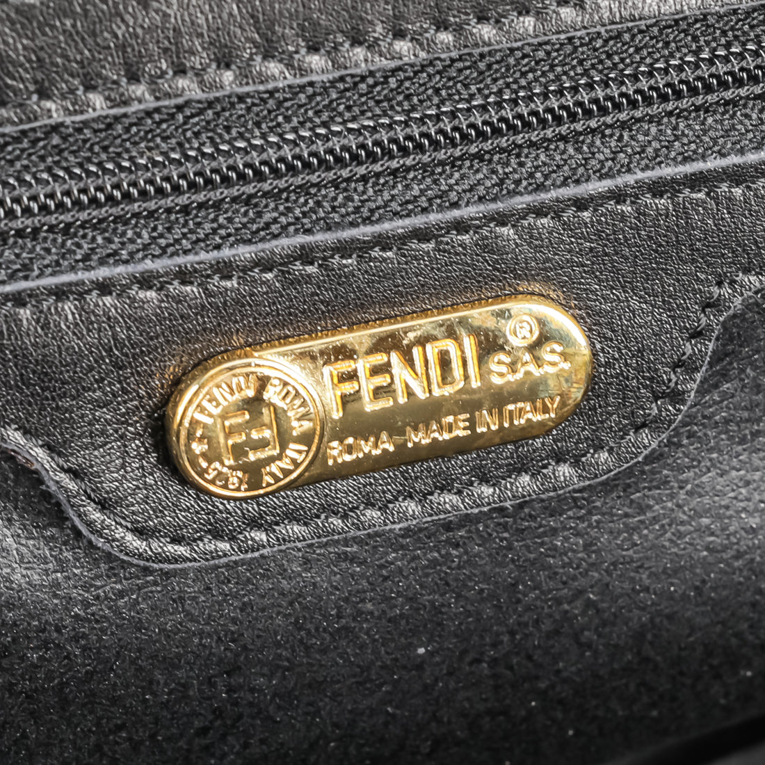 FENDI Vintage Black Leather Gold Tone Mixed Pasta Handbag