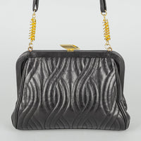 FENDI Vintage Black Leather Gold Tone Mixed Pasta Handbag