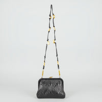 FENDI Vintage Black Leather Gold Tone Mixed Pasta Handbag