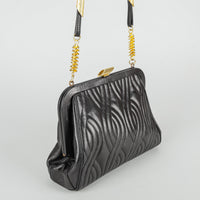 FENDI Vintage Black Leather Gold Tone Mixed Pasta Handbag