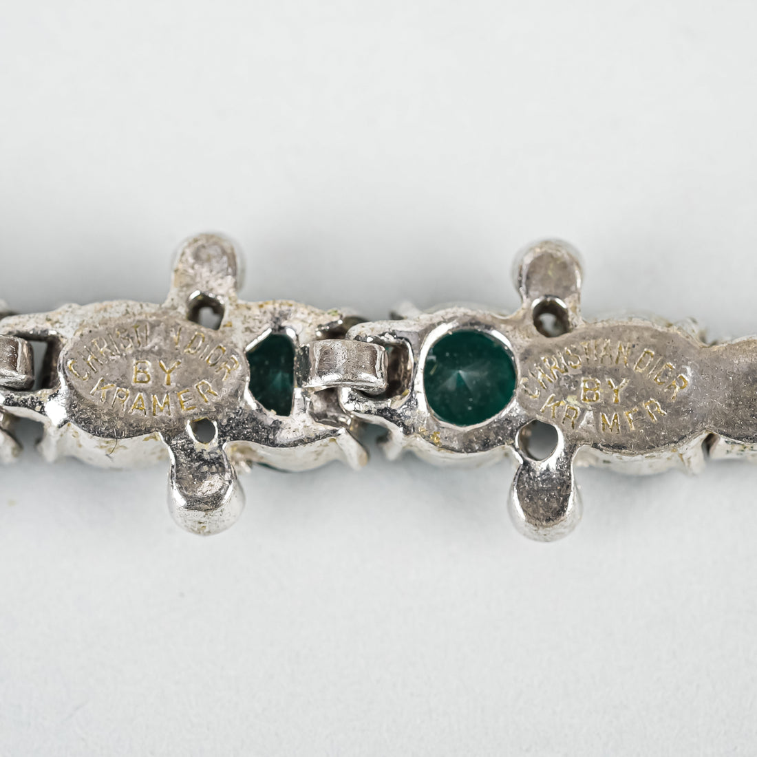 Vintage CHRISTIAN DIOR Green/Clear Rhinestone Necklace