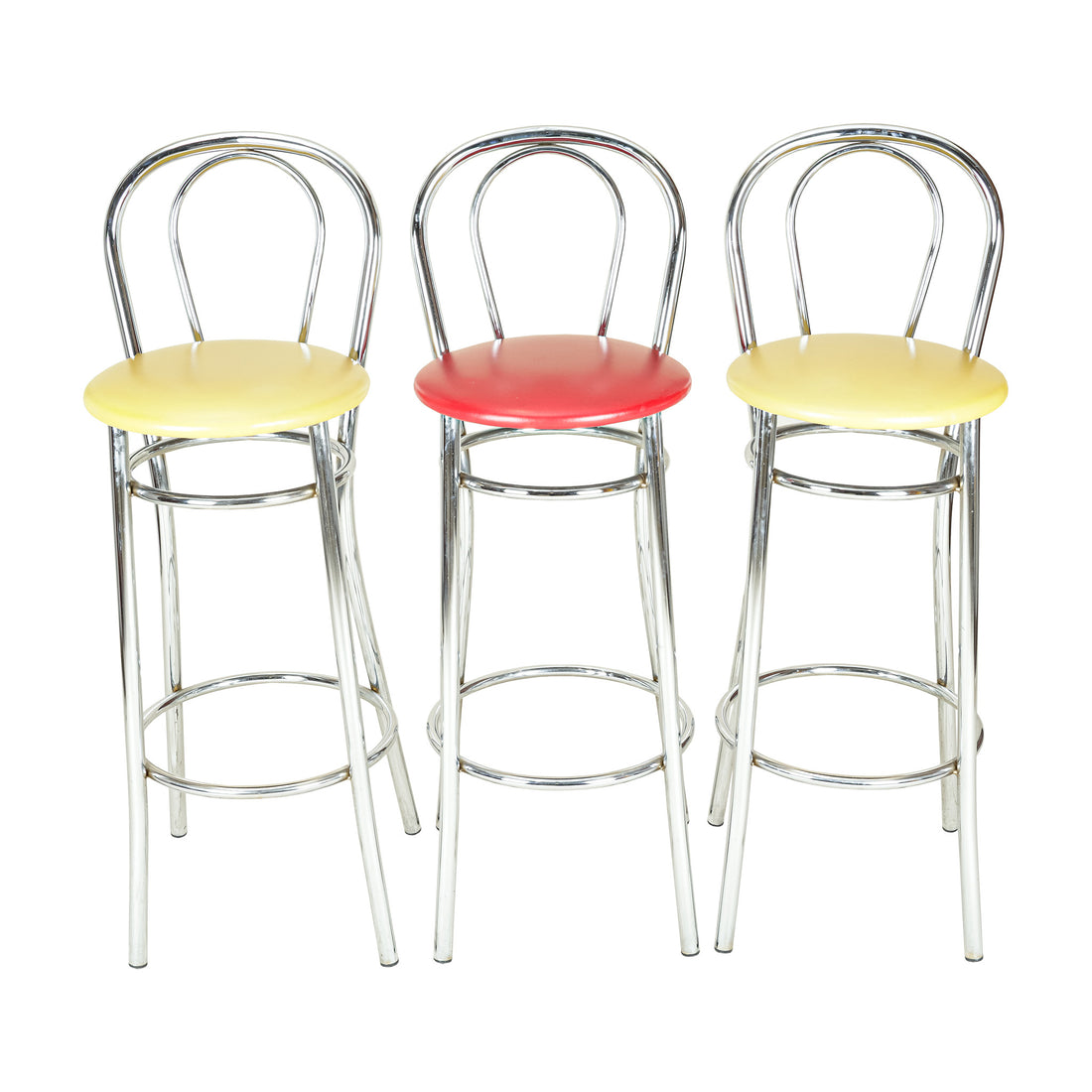 EFFEZETA 3 Chrome & Vinyl Stools - Yellow And Red