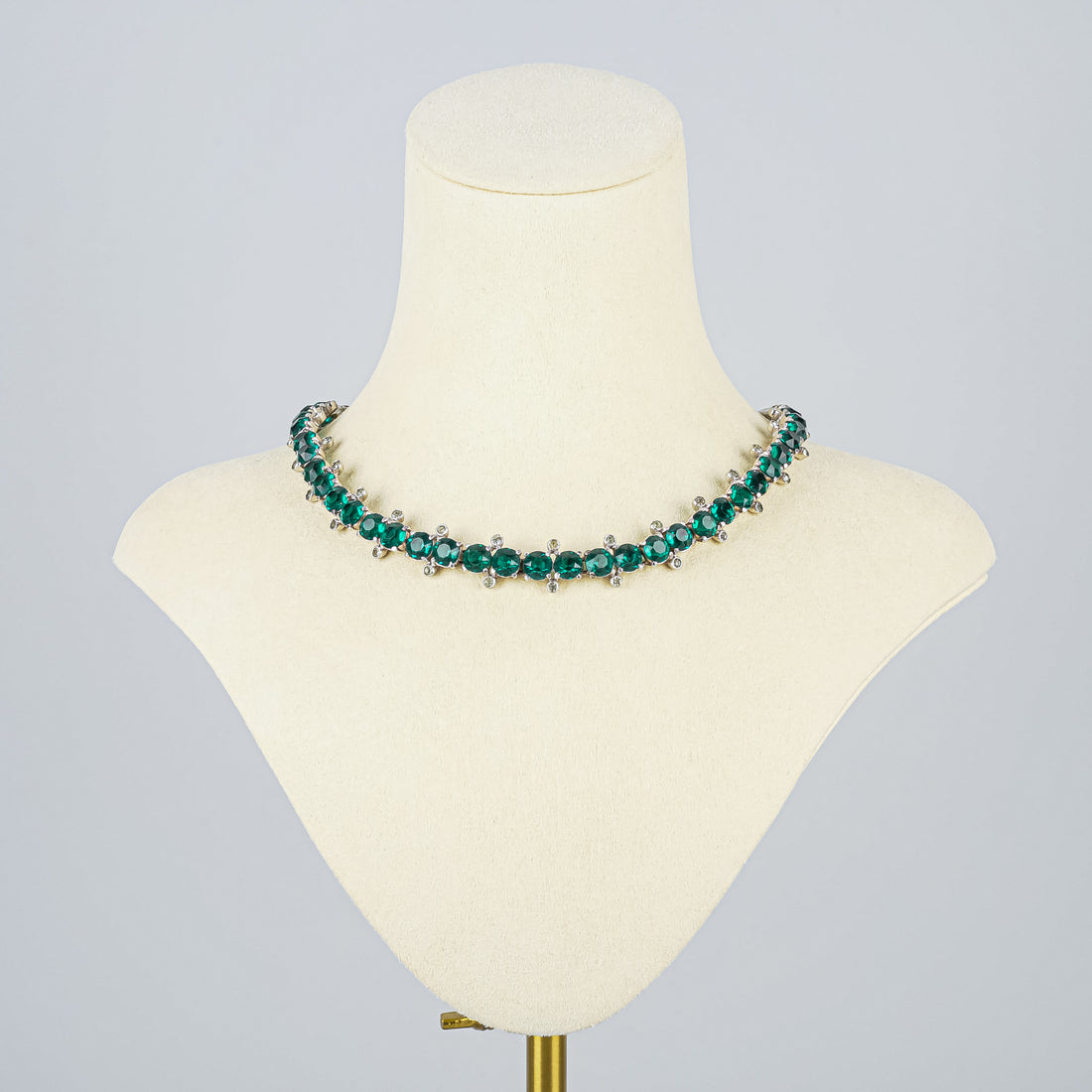 Vintage CHRISTIAN DIOR Green/Clear Rhinestone Necklace