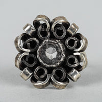 ZAREMSKA 800 SIlver Ribbon Motif Clear Glass Ring And Broach Set
