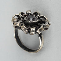 ZAREMSKA 800 SIlver Ribbon Motif Clear Glass Ring And Broach Set