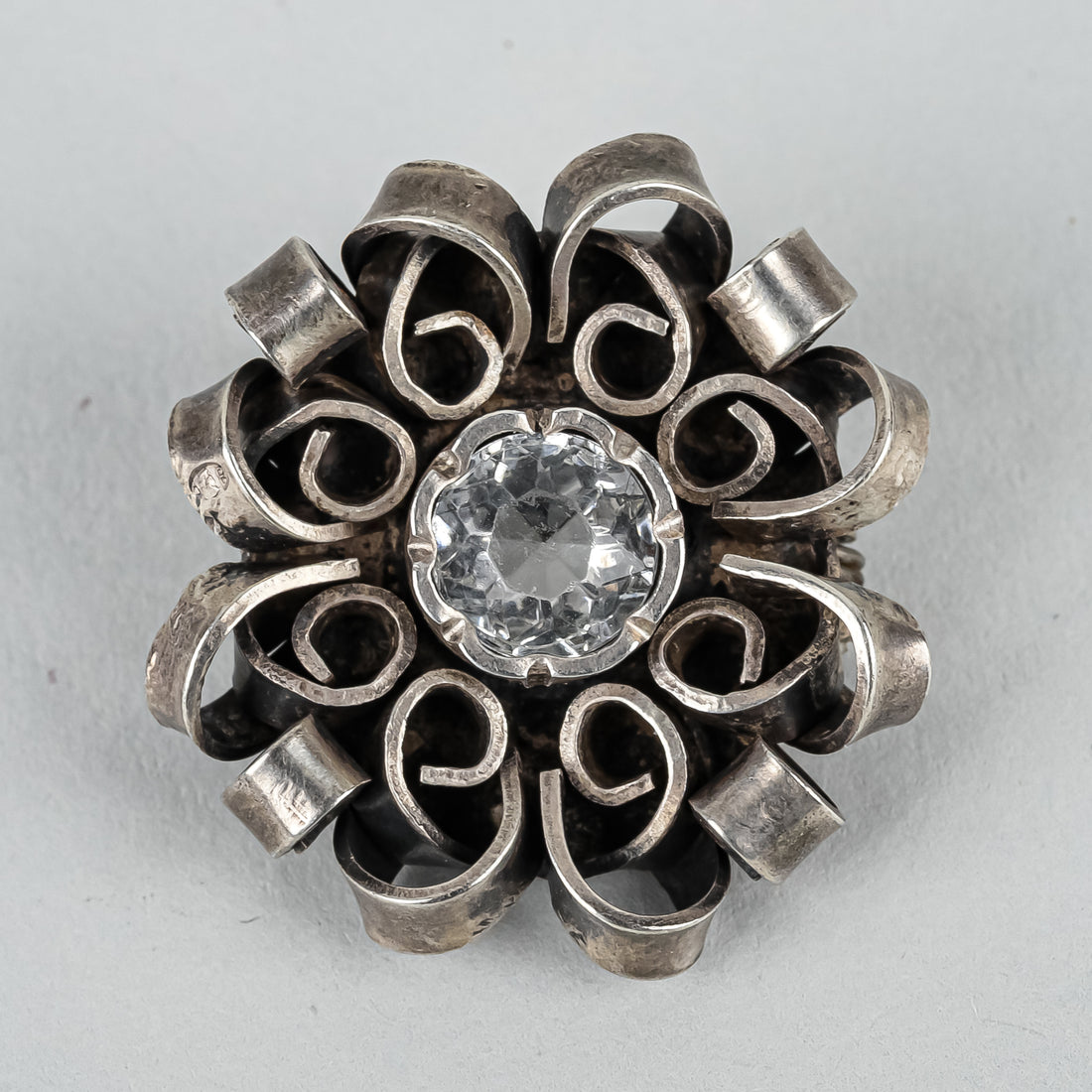 ZAREMSKA 800 SIlver Ribbon Motif Clear Glass Ring And Broach Set