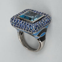 TIPPY.TIPPY Sterling Silver Square Topaz/Sapphire Ring