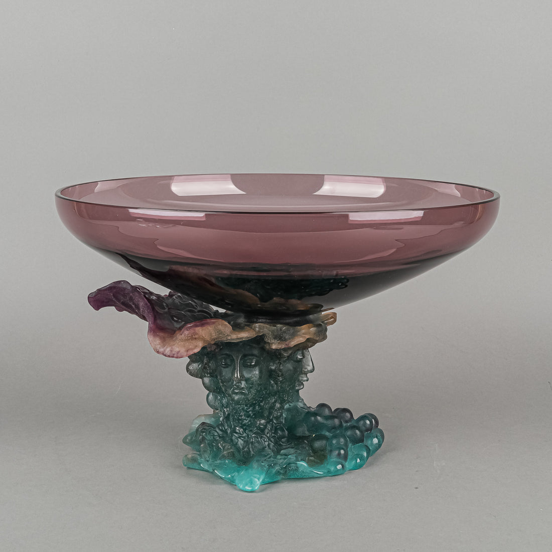 DAUM Bacchus Amethyst Pate De Verre Pedestal Bowl