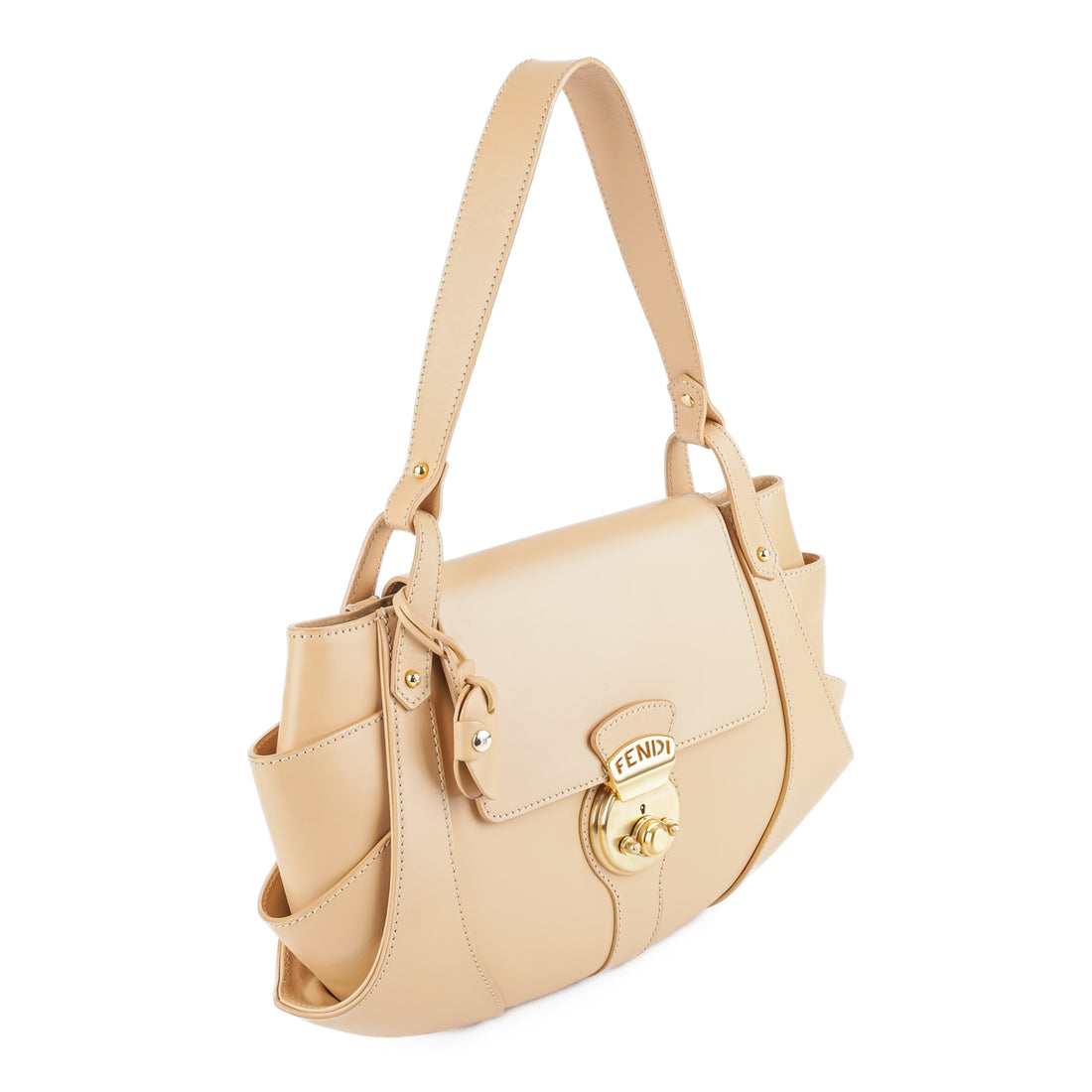 FENDI Compilation Shoulder Bag - Beige Leather
