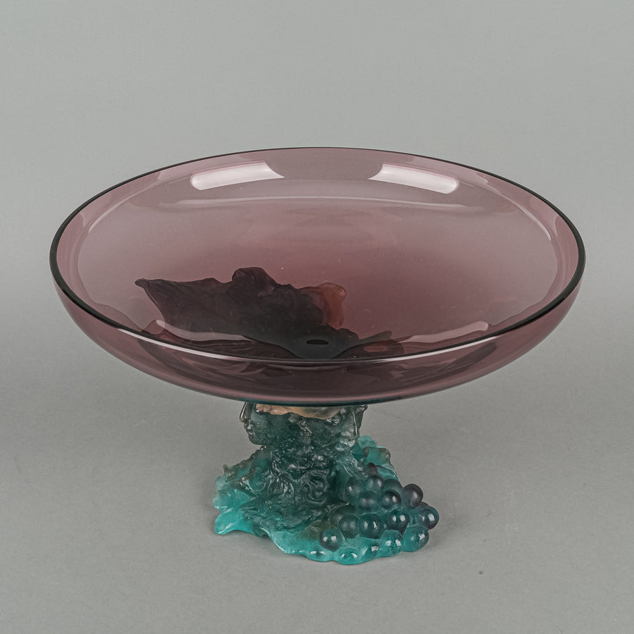 DAUM Bacchus Amethyst Pate De Verre Pedestal Bowl