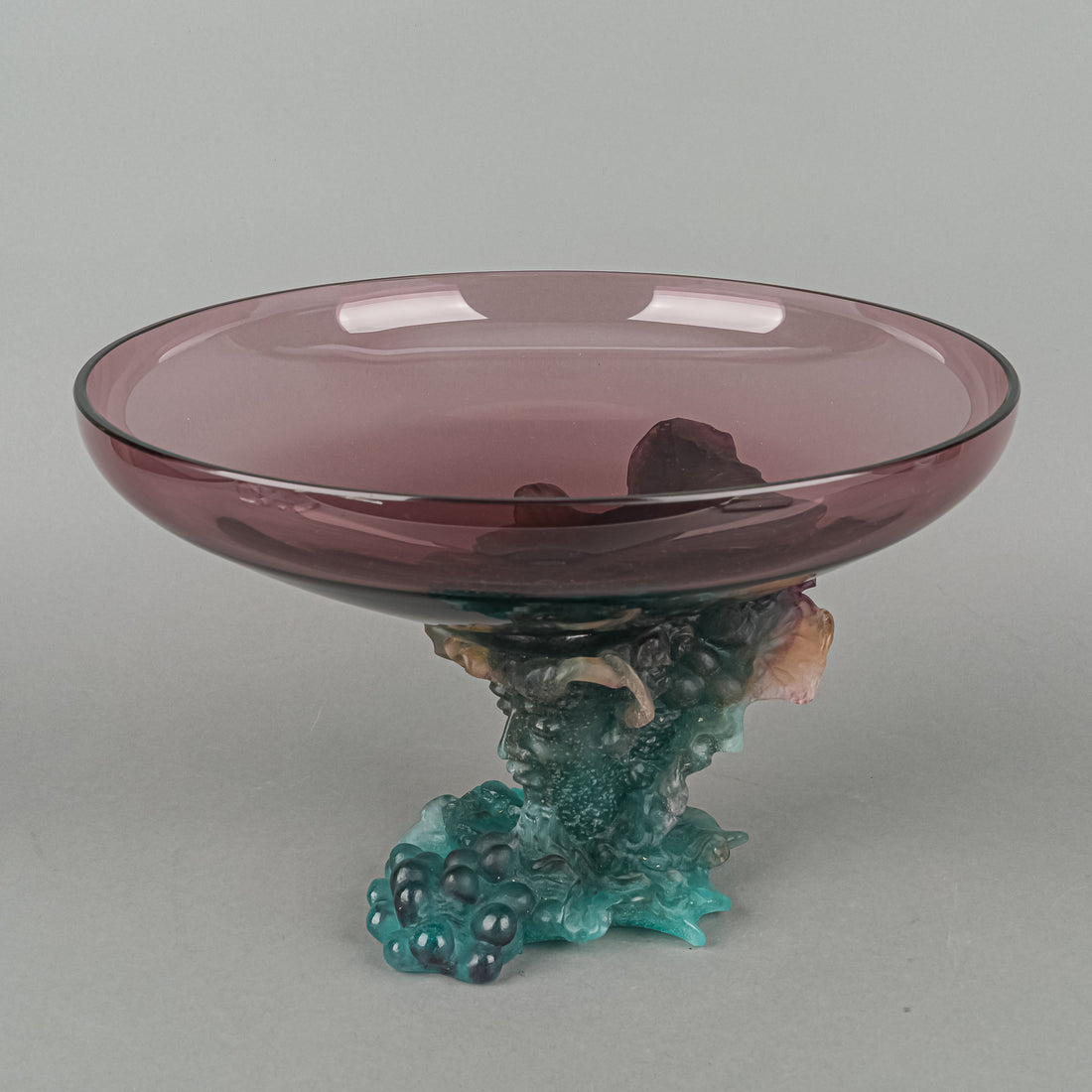 DAUM Bacchus Amethyst Pate De Verre Pedestal Bowl