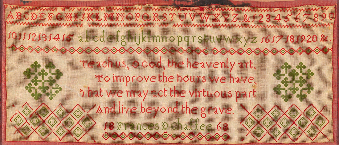 Framed Antique Needlepoint Sampler - Frances Chaffee, 1868