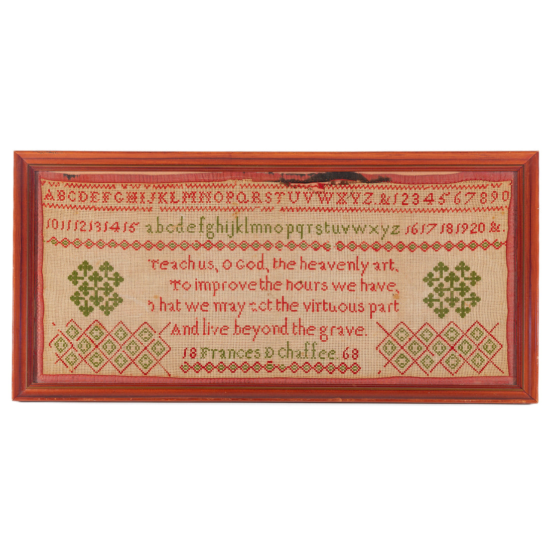 Framed Antique Needlepoint Sampler - Frances Chaffee, 1868