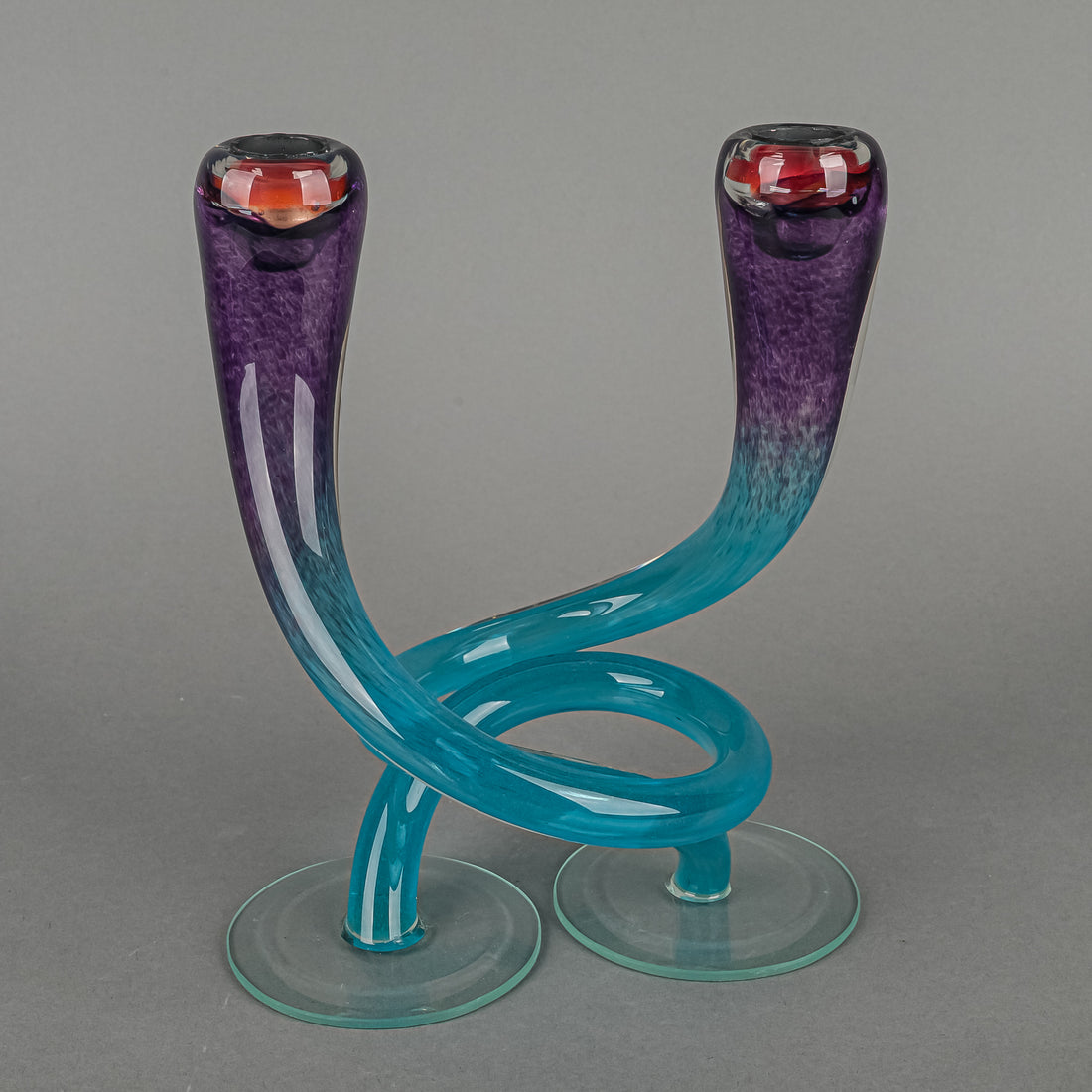 Michael Hudson Twist Art Glass Candlesticks Set Of 2