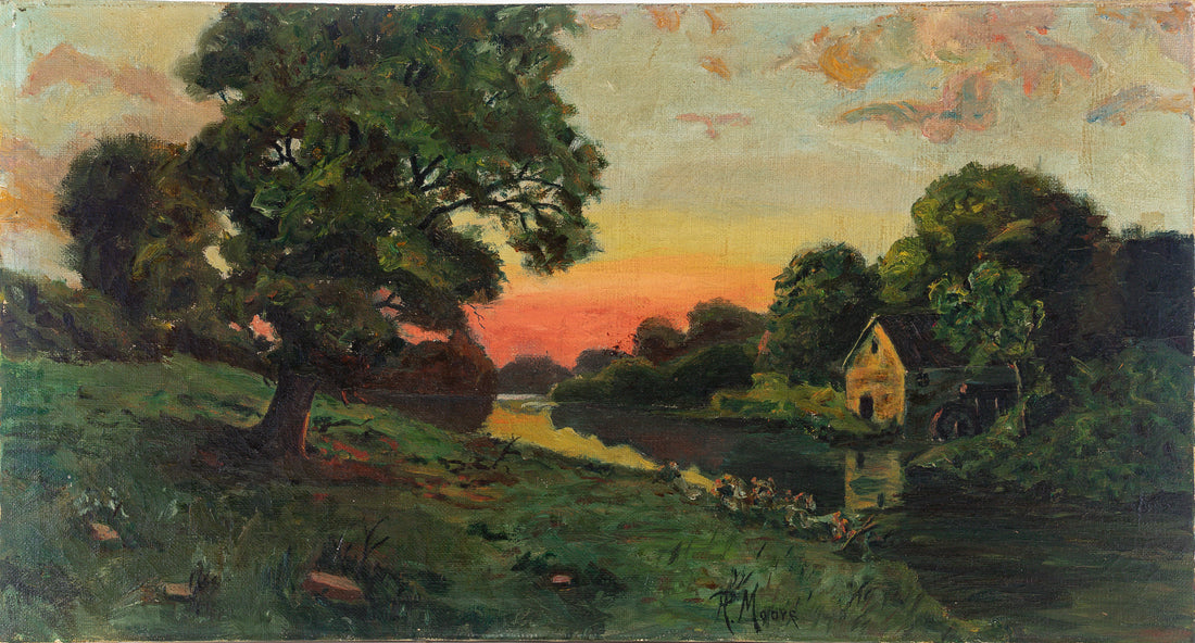 R. Moore - River Scene With Mill - Oil on canvas