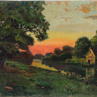 R. Moore - River Scene With Mill - Oil on canvas