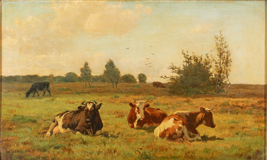 Emile Van Damme-Sylva (Belgian 1853-1935) Cows In A Meadow
