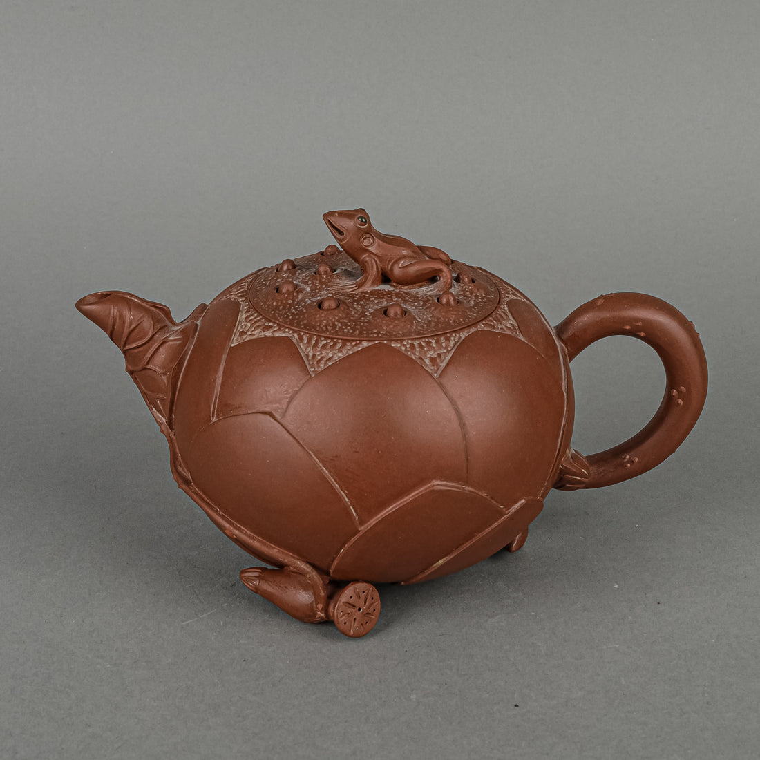 Asian Red Clay Teapot - Figural Frog Lid