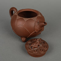 Asian Red Clay Teapot - Figural Frog Lid