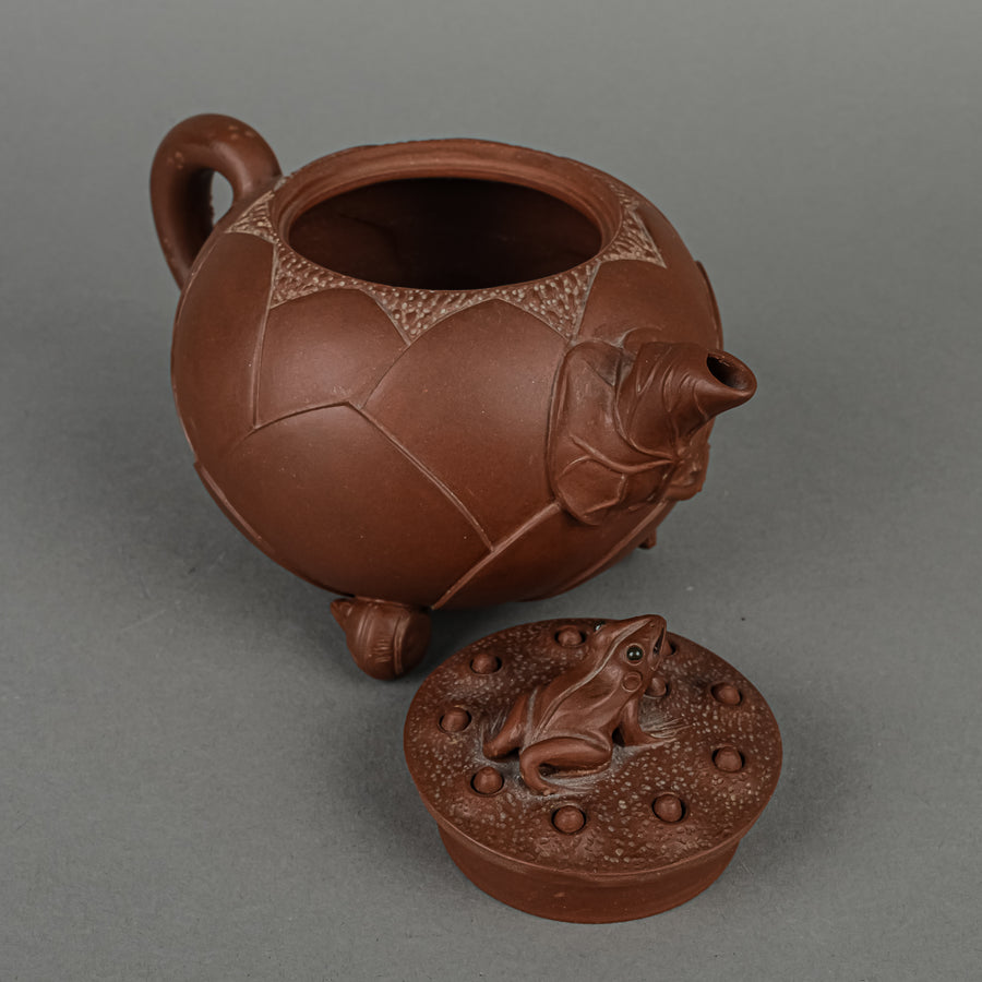 Asian Red Clay Teapot - Figural Frog Lid