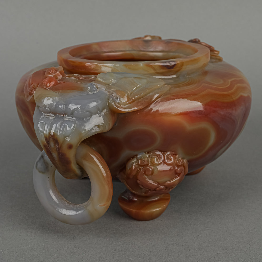 Carved Agate Lidded Censer And Stand