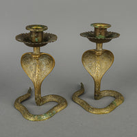 Vintage Indian Brass Cobra Candleholders Set Of 2
