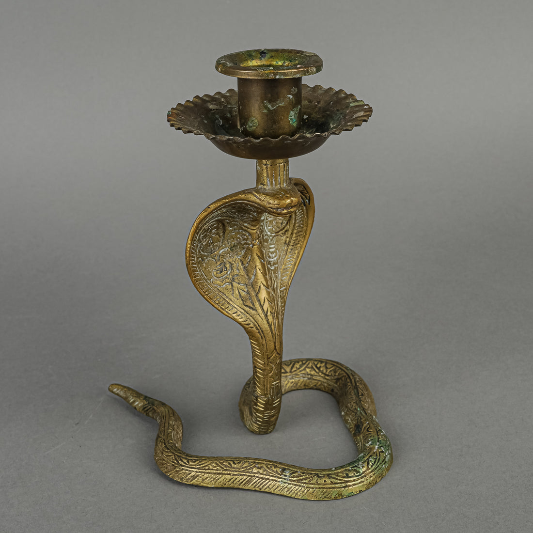 Vintage Indian Brass Cobra Candleholders Set Of 2