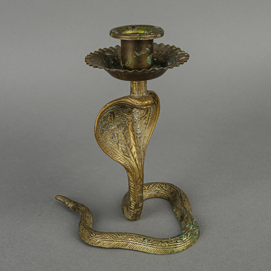 Vintage Indian Brass Cobra Candleholders Set Of 2