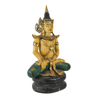 Thai Style Painted Wooden Figure Seated Buddha