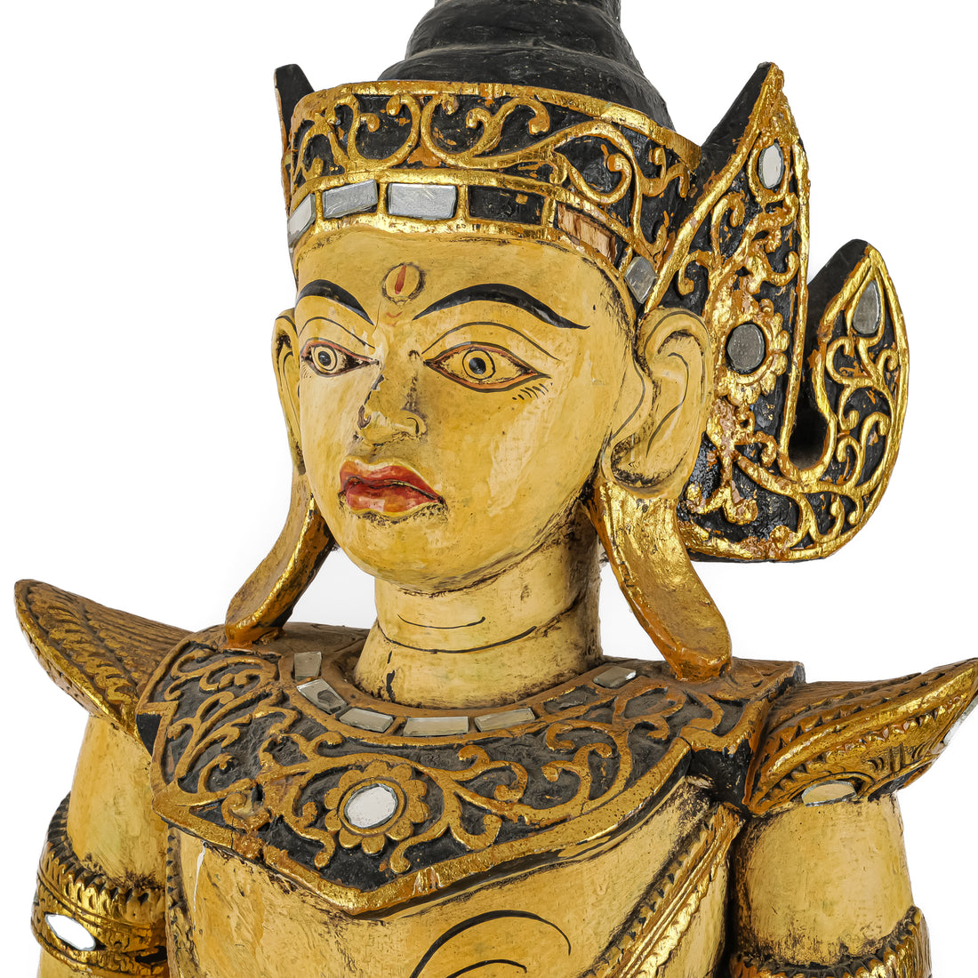 Thai Style Painted Wooden Figure Seated Buddha