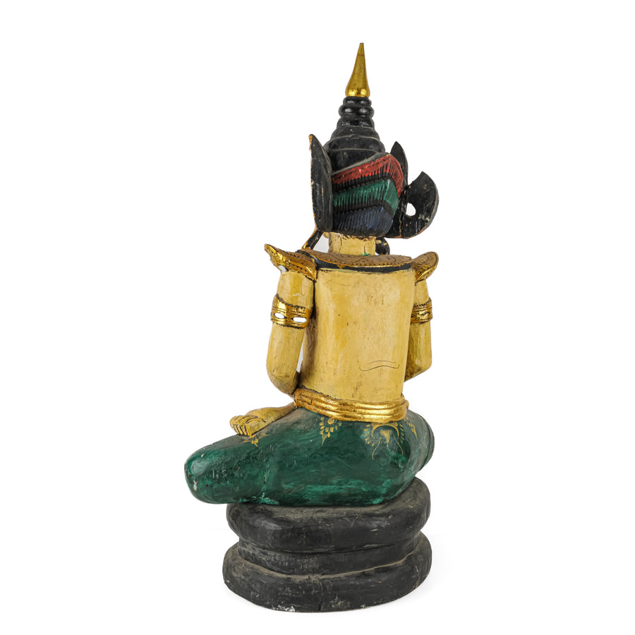 Thai Style Painted Wooden Figure Seated Buddha