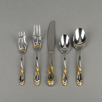 YAMAZAKI Cache Gold Stainless Steel Flatware 4 Place Settings with Extras