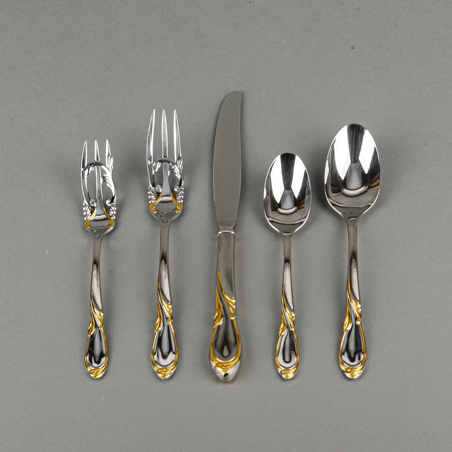 YAMAZAKI Cache Gold Stainless Steel Flatware 4 Place Settings with Extras