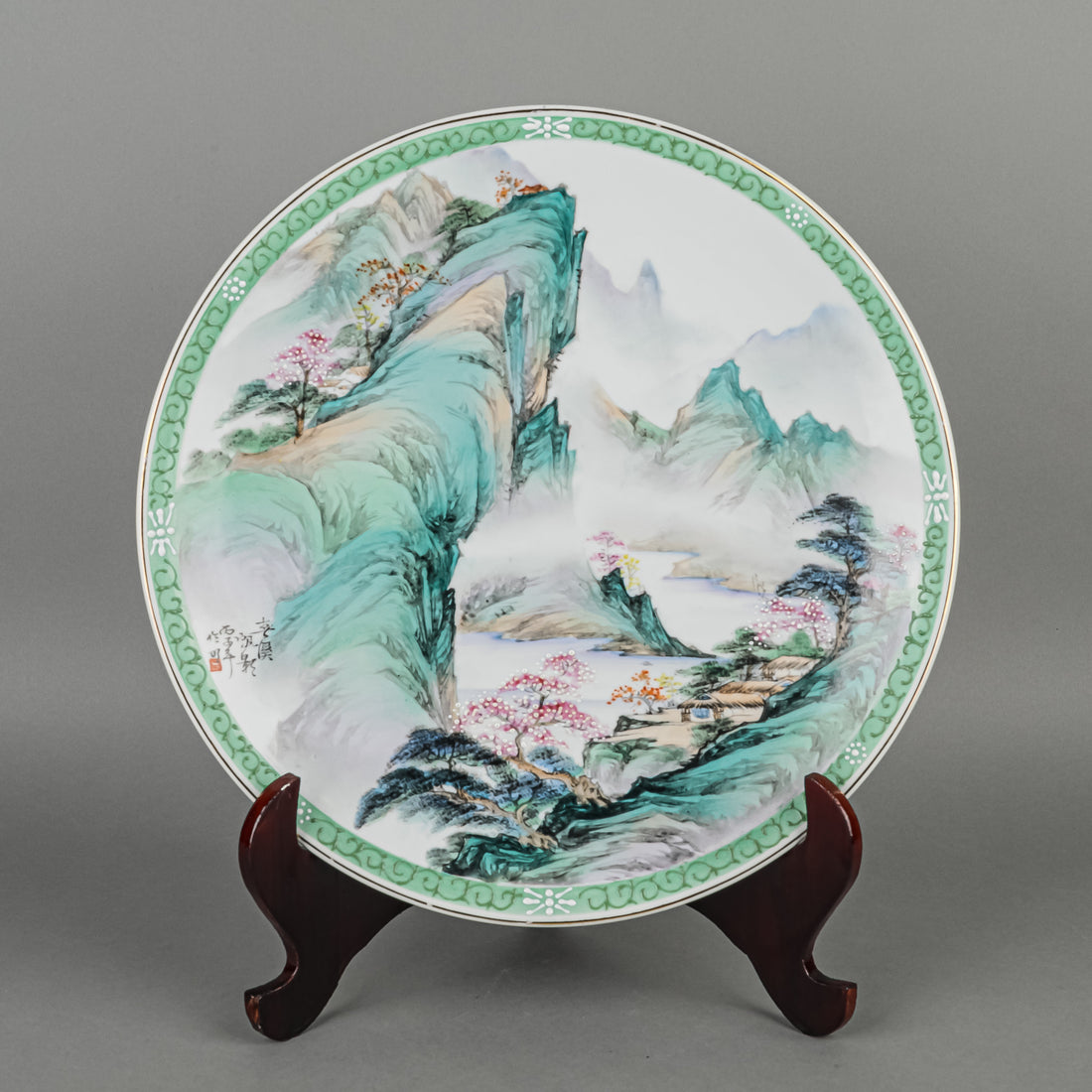 Asian Hand Painted Charger & Stand
