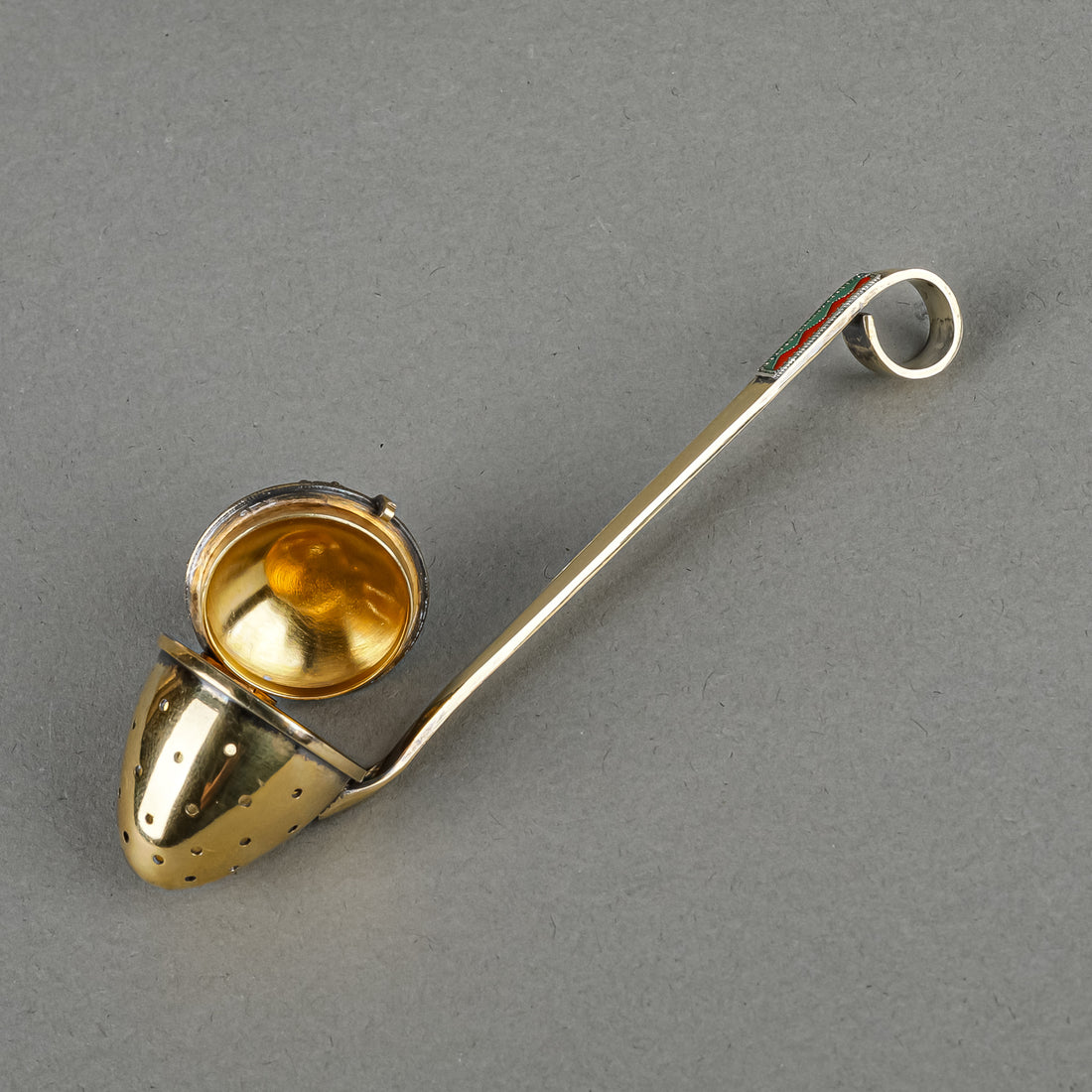 Russian 916 Silver With Enamel Vermeil Tea Stainer