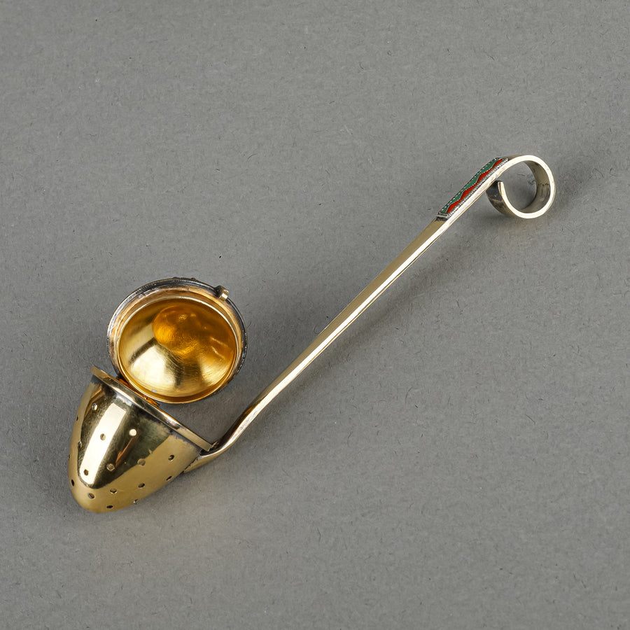 Russian 916 Silver With Enamel Vermeil Tea Stainer