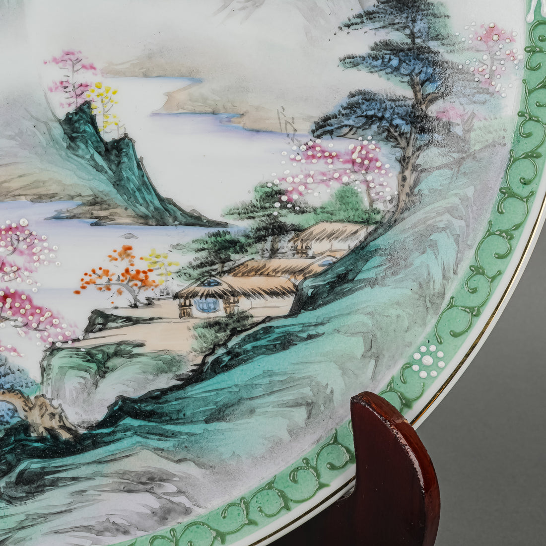 Asian Hand Painted Charger & Stand