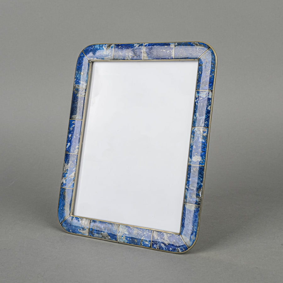 Silver Plate Lapis Inlaid Picture Frame