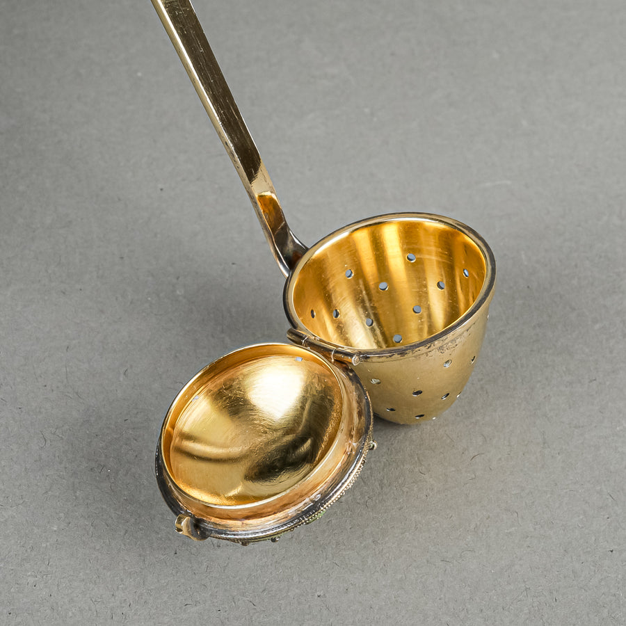 Russian 916 Silver With Enamel Vermeil Tea Stainer