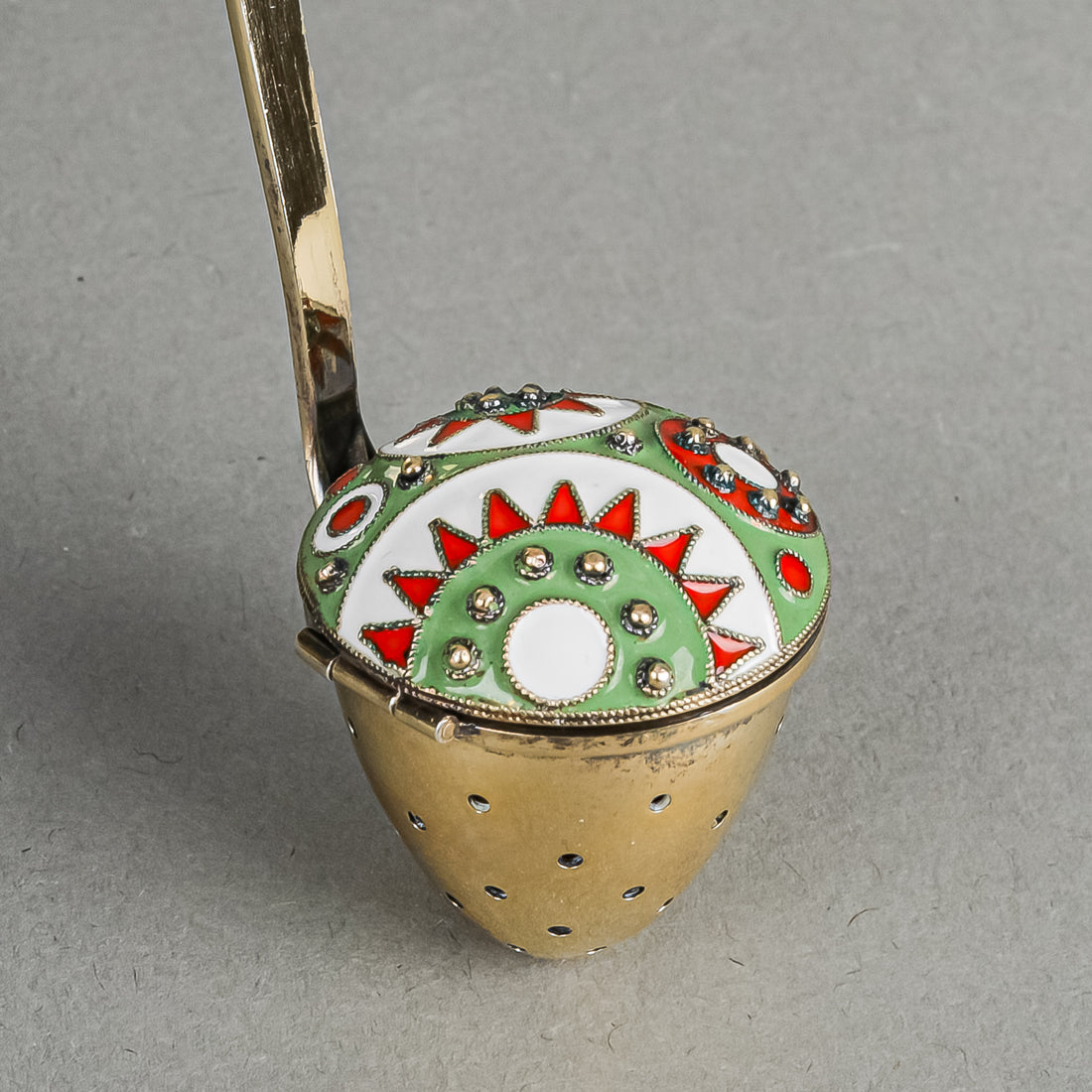 Russian 916 Silver With Enamel Vermeil Tea Stainer
