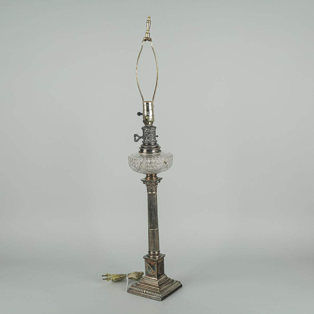 Vintage Silver Plate & Crystal Column Lamp