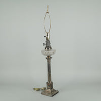 Vintage Silver Plate & Crystal Column Lamp