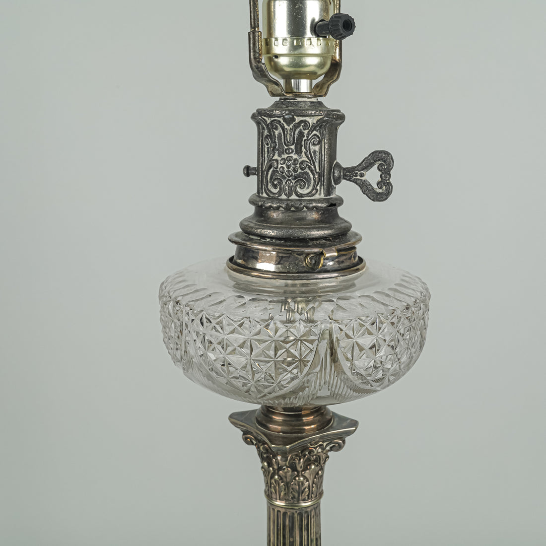 Vintage Silver Plate & Crystal Column Lamp