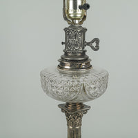 Vintage Silver Plate & Crystal Column Lamp