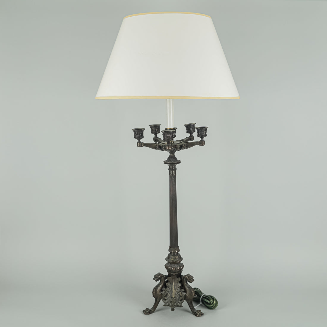 Vintage Bronze Napoleon III Style Candelabrum Lamp With Shade
