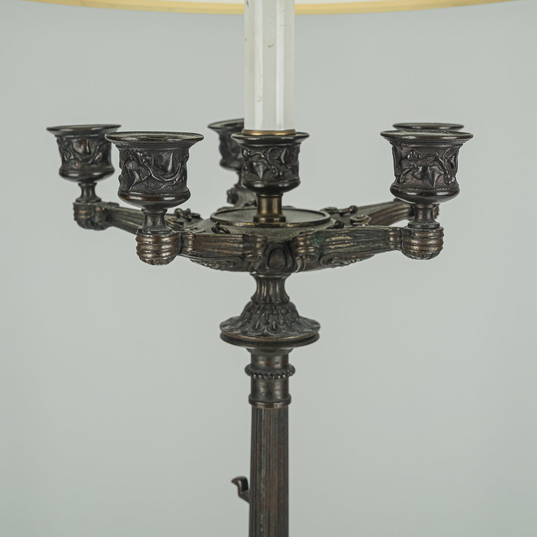Vintage Bronze Napoleon III Style Candelabrum Lamp With Shade